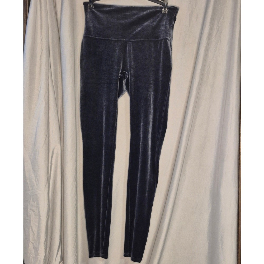 Spanx Velvet Leggings Navy Blue High Waisted Smoothing Stretch Large L/G